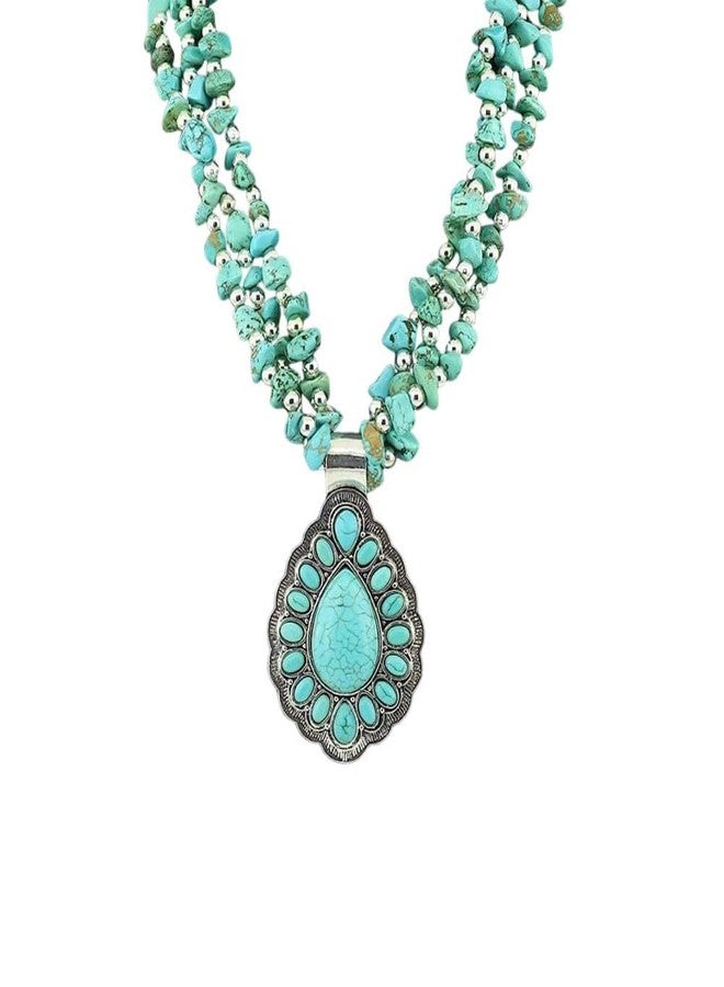 Cykdohy Vintage Irregular Turquoise Beaded Choker Necklace for Women Handmade Bohemian Western Layered Green Natural Gemstone Beads Chunky Strand Pendant Necklaces Boho Statement Cowgirls Retro Jewelry Fashion Gifts - Image 1